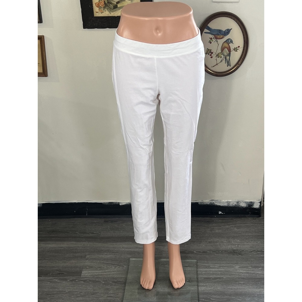 Eileen Fisher White Organic Cotton Blend Pull-On Casual Straight Leg Pants Sz XS